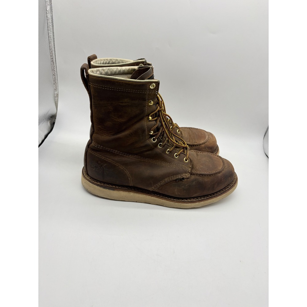 Thorogood Mens 12D Brown Saddle Leather 8" Moc Toe Steel Toe Wedge Work Boots